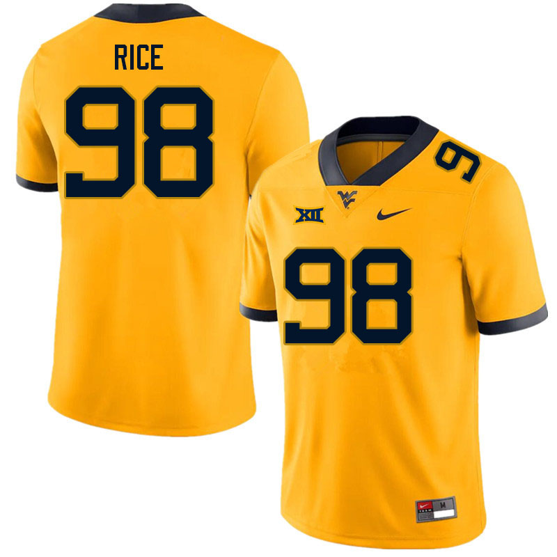 NCAA Men's Cam Rice West Virginia Mountaineers Gold #98 Nike Stitched Football College Authentic Jersey CZ23S68PL